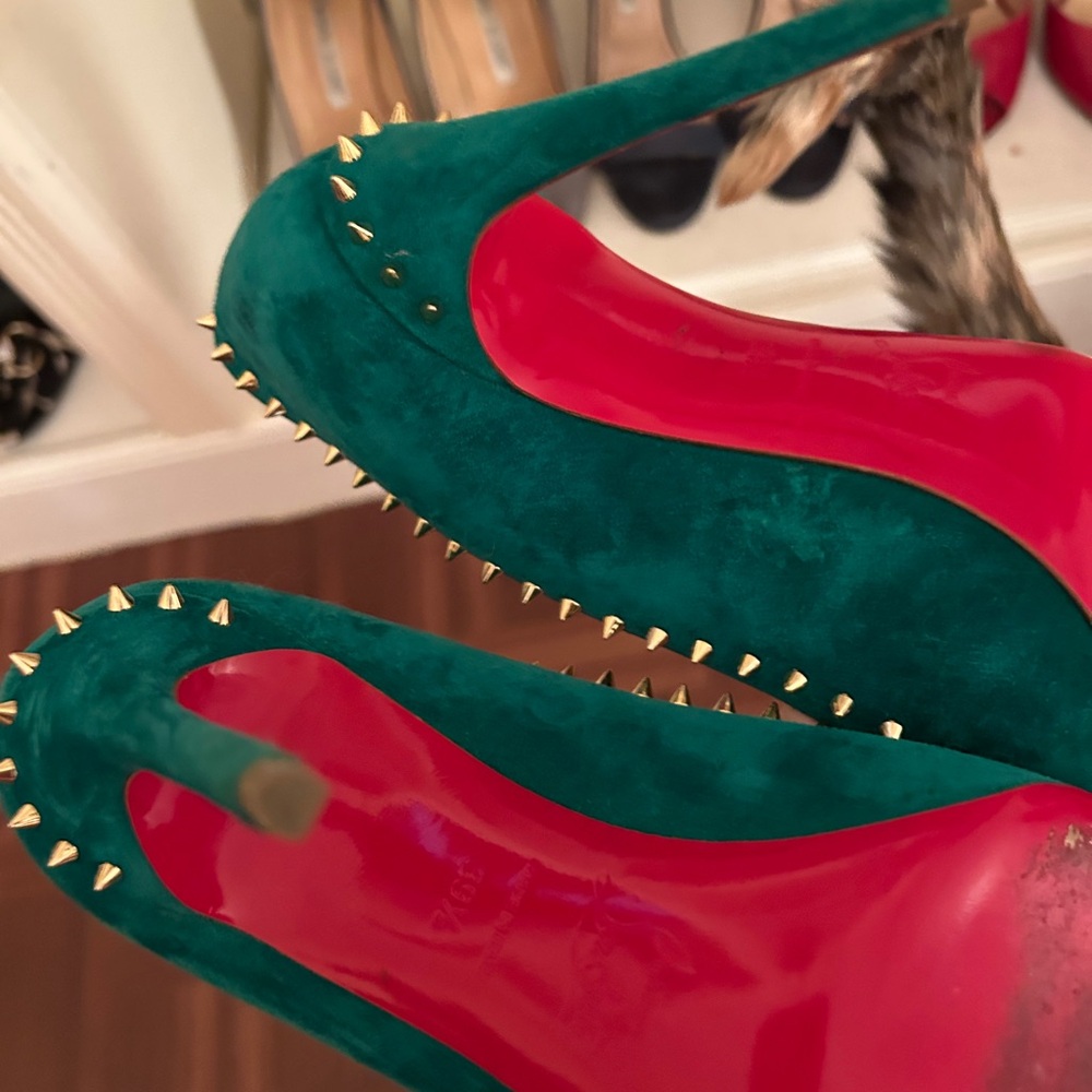 Christian Louboutin Teal Spiked Heels Anjalina - Picture 4 of 4